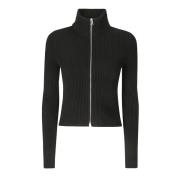 MM6 Maison Margiela Ribbstickad Zip Sweater Jacket Black, Dam