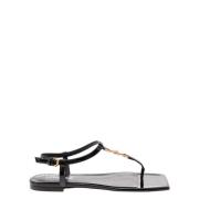 Versace Svarta Ormtryckta Lädersandaler Black, Dam