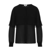 Chloé Svart Siden Georgette Cape Blus Black, Dam