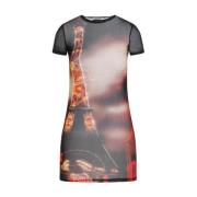 Jean Paul Gaultier Svart Mesh Miniklänning Pigalle Print Multicolor, D...