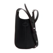 Tod's Räfflad Oval Läder Hobo Handväska Black, Dam