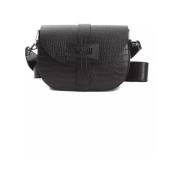 Pompei Donatella Krokodil-Effekt Läder Crossbody Väska Black, Dam