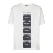 Balmain T-shirt med vintage Balain Lips print White, Herr