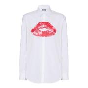 Balmain Poplin skjorta med Kiss tryck White, Herr