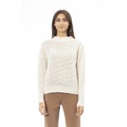 Alpha Studio Turtleneck Sweater - Ribbed Collar Cuffs White, Dam