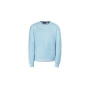 Moorer Sea Island Cotton Crew Neck Sweater Blue, Herr