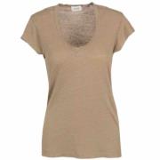 Isabel Marant Étoile V-ringad Linne T-shirt Ljus Khaki Green, Dam