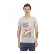 Trussardi Kortärmad V-ringad T-shirt - Framtryck Gray, Herr