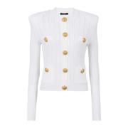 Balmain Stickad kofta med guld knappar White, Dam