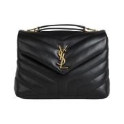 Saint Laurent Liten Loulou Quiltad Axelväska Black, Dam