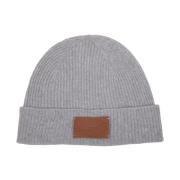 Eleventy Ull och Läder Beanie Mössa Gray, Unisex