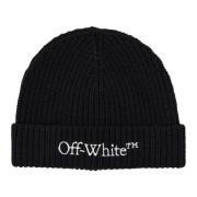 Off White Svart Vit Stickad Mössa Aw24 Black, Herr