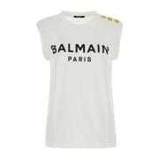 Balmain Bomull Tank Top White, Dam