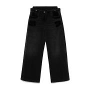 The Attico Svart Distressed Denim Wide Leg Jeans Black, Dam