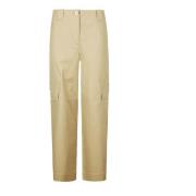 Ganni Herringbone Canvas Mid Waist Pants Beige, Dam