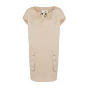 MM6 Maison Margiela Gabardin Mini Klänning med Rynkad Hals Beige, Dam