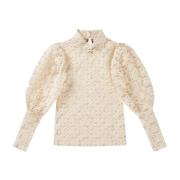 Munthe Elegant Blommig Mesh Top Kräm Beige, Dam