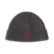 Ami Paris Antracit Grå Ull Beanie Mössa Gray, Herr