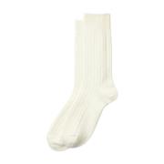 RoToTo Räfflade Crew Socks i Vit Bomull White, Herr