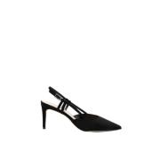 Parallele Svart Slingback i Mocka med Silver Spänne Black, Dam