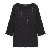 Fiorella Rubino T-shirt med paljettbroderi Black, Dam