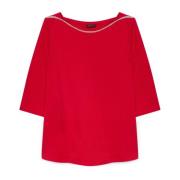 Fiorella Rubino Bomullst-shirt med Lurexkant Red, Dam