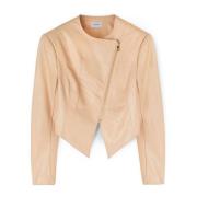 Motivi Faux Leather Slim-Fit Blouson Jacket Beige, Dam