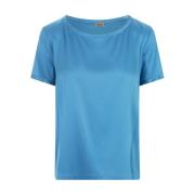 Her Shirt Blå Silke Rund Hals T-shirt Blue, Dam