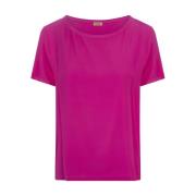 Her Shirt Silke Fuchsia T-shirt med Rund Hals Pink, Dam