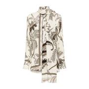 F.r.s For Restless Sleepers Blommig silkeskjorta med scarf Beige, Dam