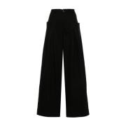 White Sand Svarta Twill Weave Wide Leg Byxor Black, Dam