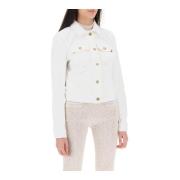 Palm Angels Kort Denimjacka med Guldtonade Accenter White, Dam