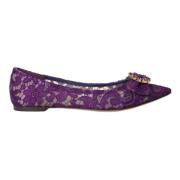 Dolce & Gabbana Lila Spets Kristall Loafers Skor Purple, Dam