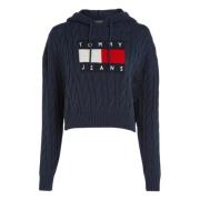 Tommy Hilfiger Flätad Cable Hoodie Twilight Navy Blue, Dam