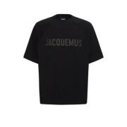 Jacquemus Svart Typo T-shirt Oversize Rund Hals Black, Herr