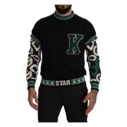 Dolce & Gabbana Svart Grön Bomull King Star Crewneck Tröja Black, Herr