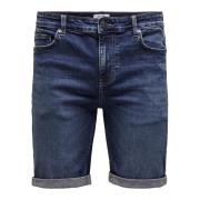 Only & Sons Slim Fit Jeans-Shorts med Bältesögla Blue, Herr