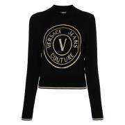 Versace Jeans Couture Svart och Guld Maglia Tröja Black, Dam