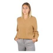 Iblues Mjuk Ull Cashmere V-ringad Tröja Beige, Dam