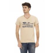 Trussardi Beige V-ringad T-shirt med Fronttryck Beige, Herr