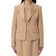 Alberta Ferretti Beige Tuxedo Jacka Crepe Kamel Beige, Dam