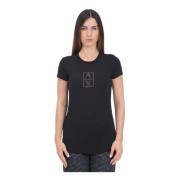 Armani Exchange Svart kortärmad T-shirt med logodetalj Black, Dam