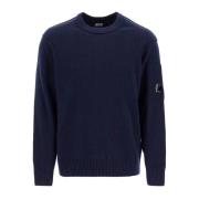 C.P. Company Crewneck Pullover i Ullblandning med Lens Blue, Herr