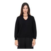 Simona Corsellini Svart V-ringad tröja Casual Chic Black, Dam