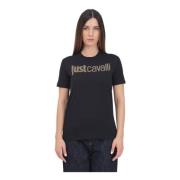 Just Cavalli Svart Rhinestone Logo T-shirt Black, Dam