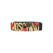 Moschino Svart läderbälte med logospänne Black, Dam