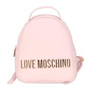 Love Moschino Rosa Minimalistisk Design Ryggsäck med Metalliskt Logoty...