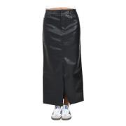 Calvin Klein Jeans Svart Faux Läder Midi Kjol Black, Dam