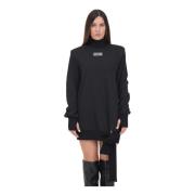 Versace Jeans Couture Svart Kort Klänning med Gotiskt Logotyp Black, D...