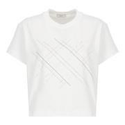 Peserico Vit Bomull T-shirt med Rund Hals White, Dam